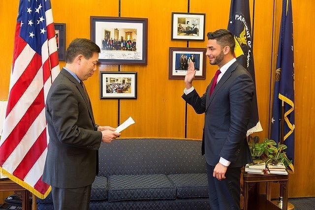 Ammar getting sworn in at the Department of Labor.